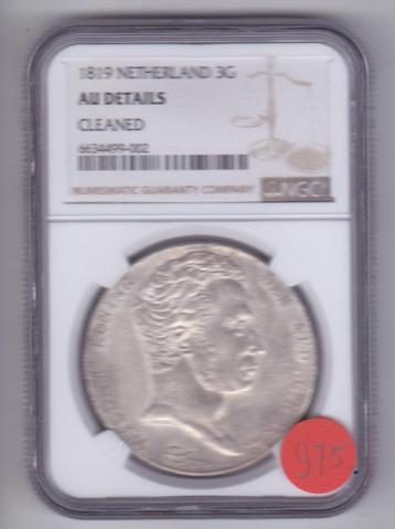 3 gulden 1819 in slab NGC UNC details voor 975 euro beschikbaar voor biedingen