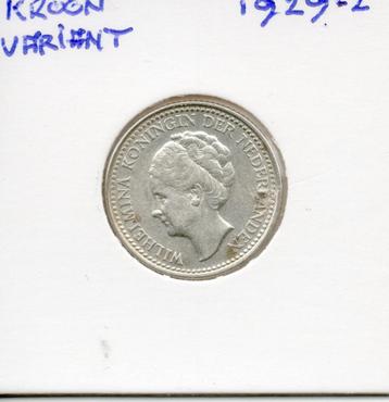 WILHELMINA 1/2 GULDEN 1929 B  NO 2 KROON VARIANT ZILVER beschikbaar voor biedingen