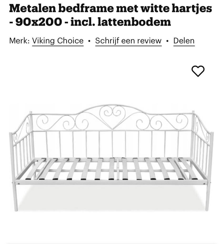 Metalen bedframe, Ophalen, 90 cm, Eenpersoons, Wit