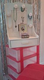 Meiden set: Wandkaptafel met make up stoel en ladekast roze, Ophalen, 50 tot 100 cm, Minder dan 100 cm