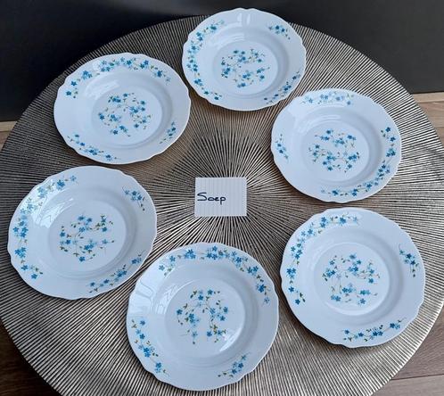 6 Myosotis vergeet-mij-nietjes arcopal soep/pasta/diepe bord, Huis en Inrichting, Keuken | Servies, Zo goed als nieuw, Bord(en)