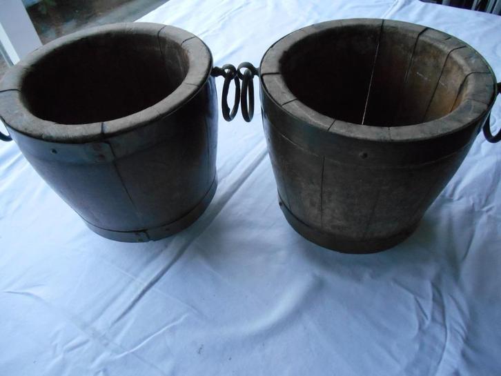 Kaasvormen, rond, eikenhouten duigen met 2 ringen, 2 stuks, Antiek en Kunst, Antiek | Keukenbenodigdheden, Ophalen of Verzenden