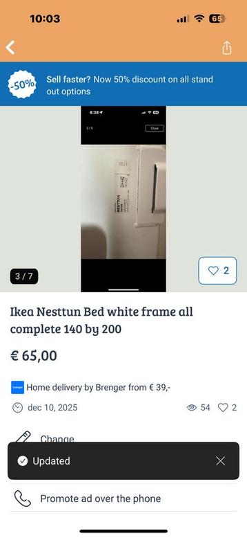Ikea Nesttun bed frame and complete white 140 by 200 - afbeelding 2
