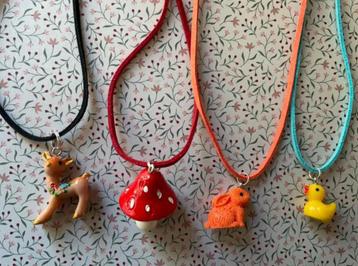 Retro Bambi - eend- konijn - paddenstoel hanger + ketting beschikbaar voor biedingen