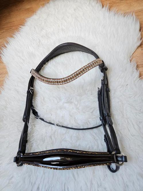 NIEUW Bruin Glitter Hoofdstel - Lage Neusriem, Dieren en Toebehoren, Paarden en Pony's | Hoofdstellen en Tuigage, Ophalen of Verzenden