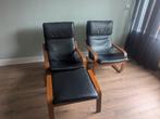 2 Poäng stoelen leer + voetenbank, Huis en Inrichting, Fauteuils, Ophalen, Gebruikt, 75 tot 100 cm, Stof
