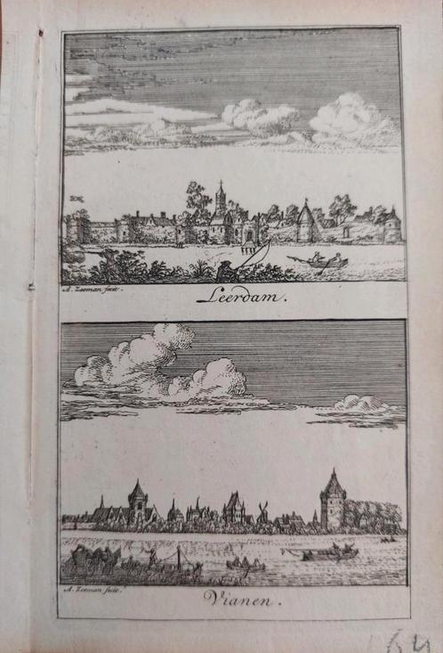 1 / Leerdam - Vyanen - Vianen Gravure A. Zeeman uit 1730, Antiek en Kunst, Kunst | Etsen en Gravures, Ophalen of Verzenden