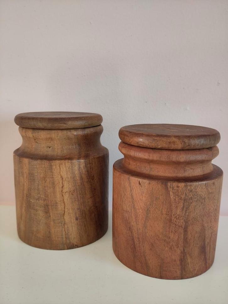 Houten Obergpotjes - Handgedraaid India, Huis en Inrichting, Woonaccessoires | Schalen en Manden, Nieuw, Rond, Hout, Ophalen of Verzenden