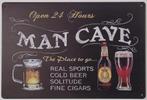 Man Cave open 24 hours reclamebord van metaal wandbord deco