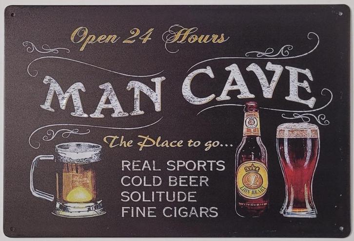 Man Cave open 24 hours reclamebord van metaal wandbord deco, Huis en Inrichting, Woonaccessoires | Tekstborden en Spreuken, Nieuw