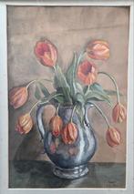 Aquarel. Gesigneerd. Tulpen in vaas. 1925., Ophalen of Verzenden