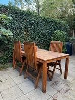 Teak Tuinset met 3 Verstelbare Stoelen, Tuin en Terras, Ophalen, Gebruikt, Teakhout, Stoel