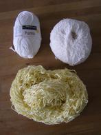Bolletjes Brei- / haak katoen garen, wit en lichtgeel, Hobby en Vrije tijd, Breien en Haken, Ophalen of Verzenden, Zo goed als nieuw