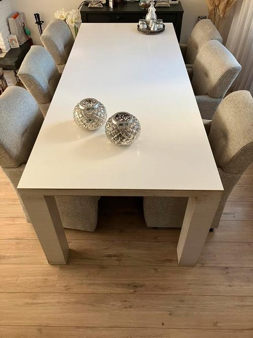 Loods5 grote, witte eettafel met 6 stoelen, Huis en Inrichting, Tafels | Eettafels, Gebruikt, 100 tot 150 cm, 200 cm of meer, Vijf personen of meer