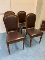 Set van 4 bruine lederen eetkamerstoelen, Ophalen, Gebruikt, Bruin, Vier