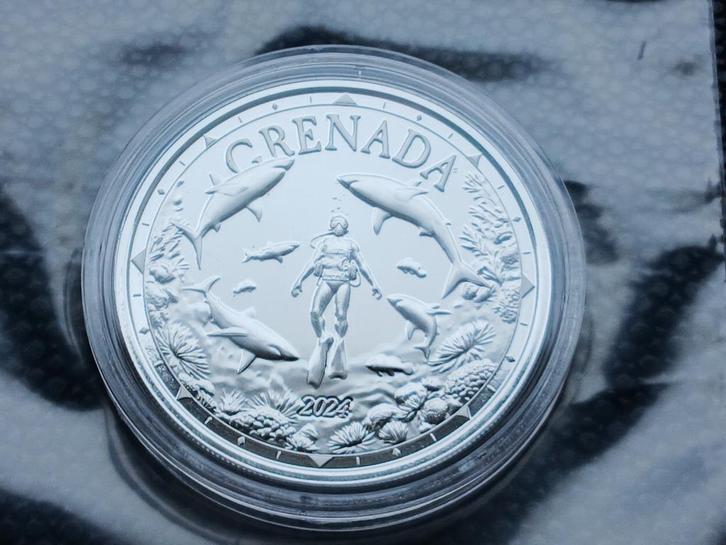 2024 Grenada - Shark Diver - 1 oz Silver - East Caribbean, Postzegels en Munten, Munten | Amerika, Noord-Amerika, Zilver, Verzenden