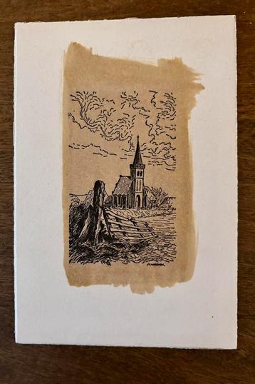 Mooie oude Ets/gravure- kerkje Den Hoorn-Texel, N. Welboren? beschikbaar voor biedingen