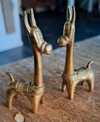 2 Vintage retro koperen beeldjes lama lama's 7.5 cm hoog, Ophalen of Verzenden