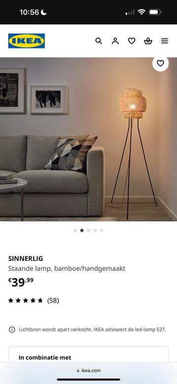 SINNERLIG Staande lamp, bamboe/handgemaakt