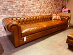 XXL Chesterfield 5/6 Zits bank Cognac Bruin leer 320 cm, Ophalen of Verzenden, Nieuw, Leer