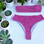 Shein Bikini Maat 3XL Roze Wit Bloemenprint Strapless, S, Verzenden, Nieuw, S