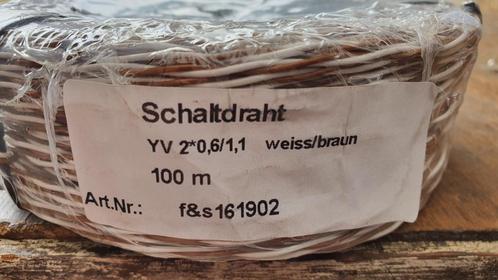 Elektra Schelledraad Schaltdraht 100 meter Bruin Wit 15 Euro, Doe-het-zelf en Verbouw, Elektra en Kabels, Nieuw, Kabel of Snoer