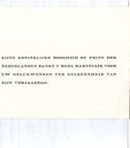 Bedankkaartje prins Bernhard, Ophalen of Verzenden, Zo goed als nieuw, Nederland, Kaart, Foto of Prent