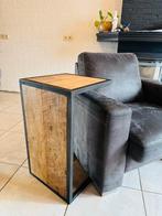 Bijzettafel Hout / zwart Metaal, Minder dan 55 cm, Gebruikt, Rond, Ophalen of Verzenden