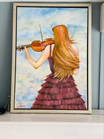Prachtig olieverf schilderij, meisje met viool,, Ophalen of Verzenden