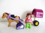 playmobil 1-2-3- ponypaardjemet wagen en meisje 9390, Ophalen of Verzenden, Zo goed als nieuw, Complete set