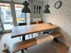 Massief Eiken Eettafel set - Robuust & Industrieel, Ophalen, Eikenhout, 200 cm of meer, 50 tot 100 cm