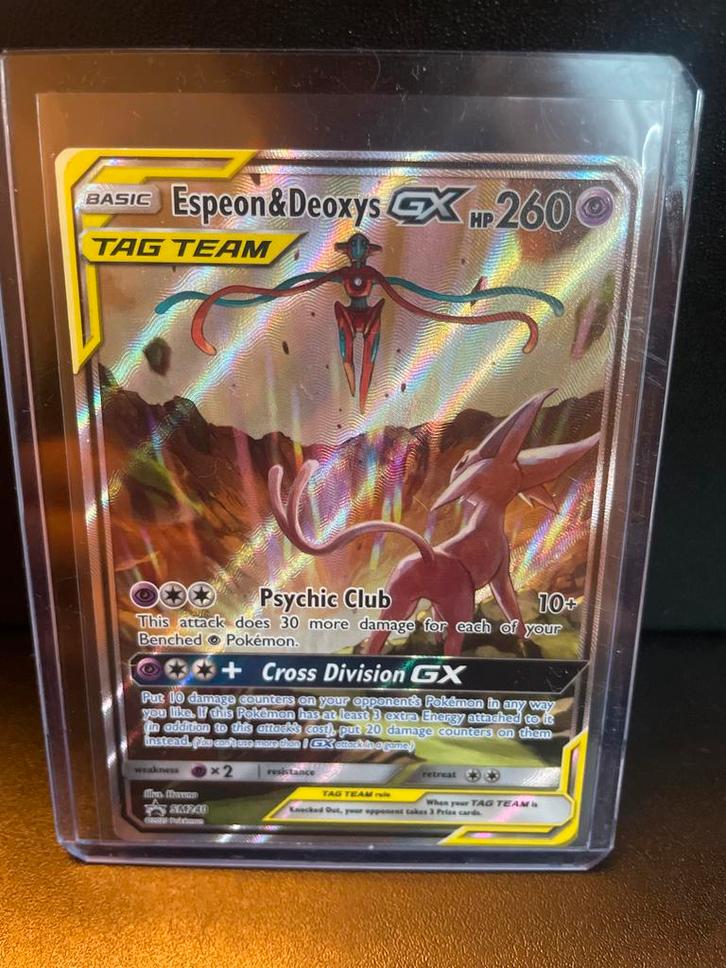 Espeon & Deoxys GX Tag Team Pokémonkaart, Hobby en Vrije tijd, Verzamelkaartspellen | Pokémon, Zo goed als nieuw, Losse kaart