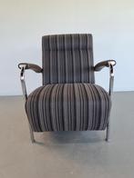 2x Leolux Scylla Fauteuil Hoog Gestreept Stof - Bruin Leer, Huis en Inrichting, Fauteuils, Metaal, 75 tot 100 cm, Ophalen of Verzenden