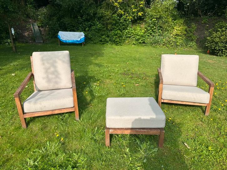 Luxe houten tuinset (origineel Wehkamp), Tuin en Terras, Tuinsets en Loungesets, Zo goed als nieuw, Tuinset, Teakhout, 2 zitplaatsen