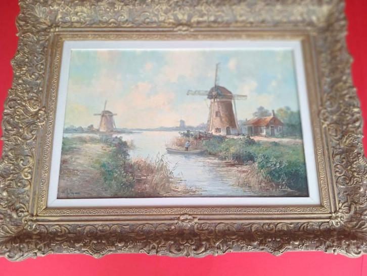 Schilderij: Hollands Landschap met Molens, Antiek en Kunst, Kunst | Schilderijen | Klassiek, Ophalen of Verzenden