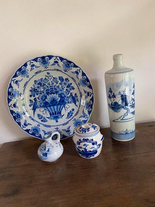 Brocante Delftsblauw bord/ fles/ mosterdpot, Antiek en Kunst, Antiek | Keramiek en Aardewerk, Ophalen of Verzenden