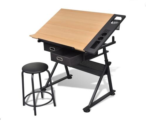 vidaXL Tekentafel met 2 lades en kruk, Doe-het-zelf en Verbouw, Tekentafels, Gebruikt, Minder dan 130 cm, Ophalen