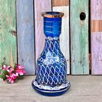 Blauwe glazen Perzische vaas flesvaas waterpijp onderdeel, Gebruikt, Blauw, Ophalen of Verzenden, Glas