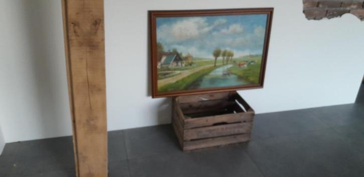 Schilderij polderlandschap met boerderij. Gesigneerd., Antiek en Kunst, Kunst | Schilderijen | Klassiek, Ophalen
