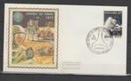 België 1972 Zijden FDC Dag van de Postzegel/APOLLO 15, Postzegels en Munten, Ruimtevaart, Ophalen of Verzenden, Gestempeld, 1e dag stempel