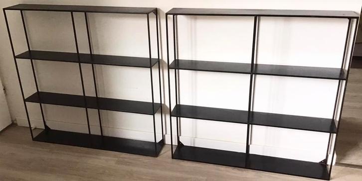 2 METALEN ZWARTE WANDREKKEN, Huis en Inrichting, Kasten | Stellingkasten, Gebruikt, Ophalen