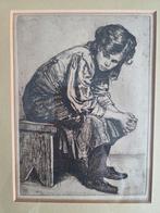 Ets. Portret jonge vrouw. Gesigneerd., Antiek en Kunst, Kunst | Etsen en Gravures, Ophalen of Verzenden