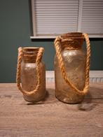 Glazen flessen kurk set 2 stuks (met LED lampjes), Ophalen, Zo goed als nieuw