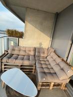 Loungeset van pallets met kussens, Ophalen, 4 zitplaatsen, Gebruikt, Loungeset