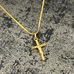 14k gouden ketting met kruis hanger Venetiaanse schakel, Ophalen of Verzenden, Zo goed als nieuw, Goud