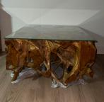 Houten salontafel met glasplaat, Huis en Inrichting, Tafels | Salontafels, 50 tot 100 cm, Zo goed als nieuw, Minder dan 50 cm