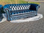 Engelse Chesterfield bank blauw gevlamd + GRATIS BEZORGING, Chesterfield, Nieuw, Leer, Ophalen of Verzenden