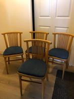 4 vintage stoelen met stoffen bekleding, Vier, Gebruikt, Hout, Ophalen