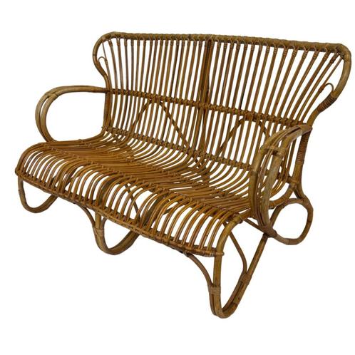 Vintage Rotan Bank Belse 8 Design Jaren 60 Rohe Noordwolde, Huis en Inrichting, Banken | Bankstellen, Gebruikt, Minder dan 150 cm