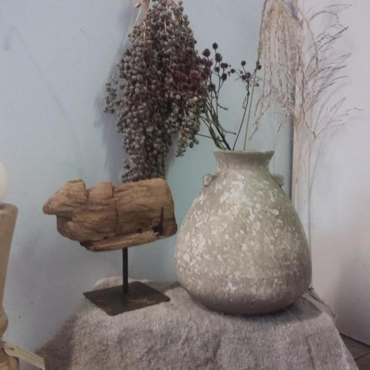 Pot aardewerk/ Sober Landelijke interieur Homestyling Uniek, Tuin en Terras, Bloempotten, Nieuw, Steen, Binnen, Minder dan 40 cm